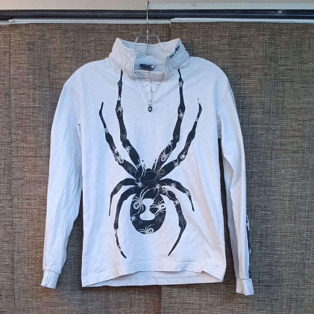 Spyder White Long Sleeve Cotton Tee Shirt Front Zip Layer For Skiing